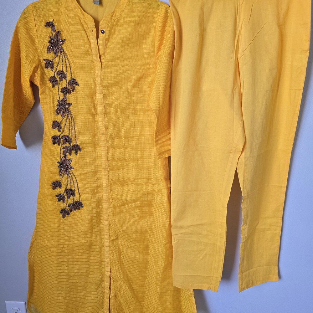 Yellow Embroidered Top & Bottom